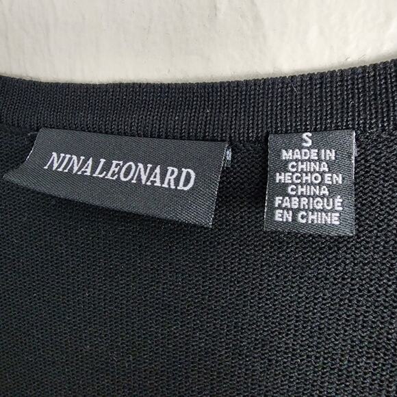 Nina Leonard Knit Fit & Flare Sweater Dress Black White Scroll Print Small NWOT - Picture 4 of 11